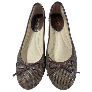 Coach And Four Ballet Flats Size 10 Brown Gray Woven Slip On Bow Casual